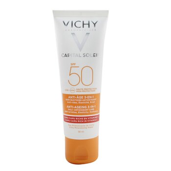 Vichy Capital Soleil Anti-Ageing 3-In-1 Trattamento Solare Antiossidante Quotidiano SPF 50 - Antirughe, Elasticità, Luminosità